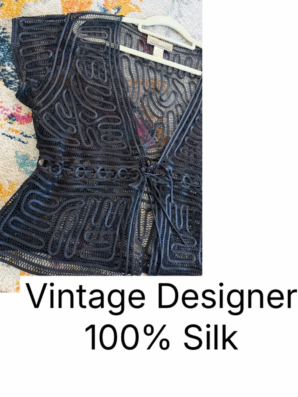 Vintage Sophie Chang Studio 100% Silk Mesh Cardigan Bow Tie Front XL Y2K Goth